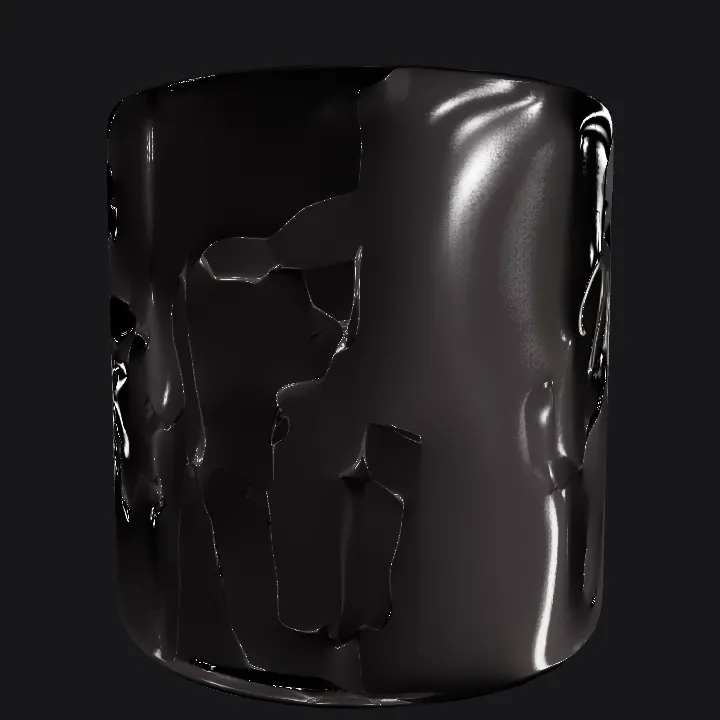 Black ceramic coffee mug with text. simple geometry, sharp edges, game-ready, symmetric geometry.