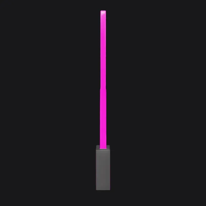 a pink lightsaber with black hilt. sharp edges, simple geometry, symmetric geometry.