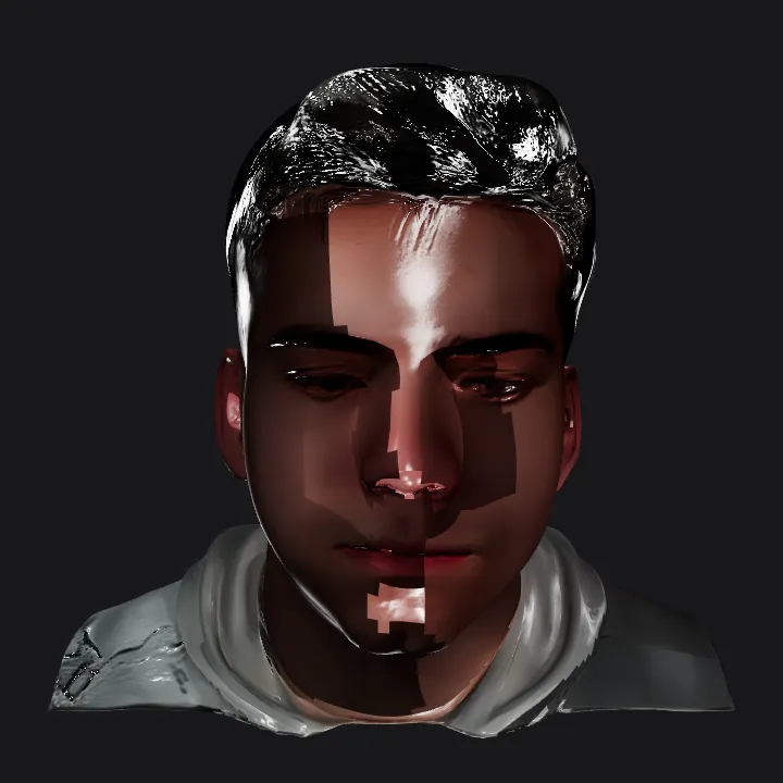 Young man in casual clothing. complex geometry, smooth edges, character.