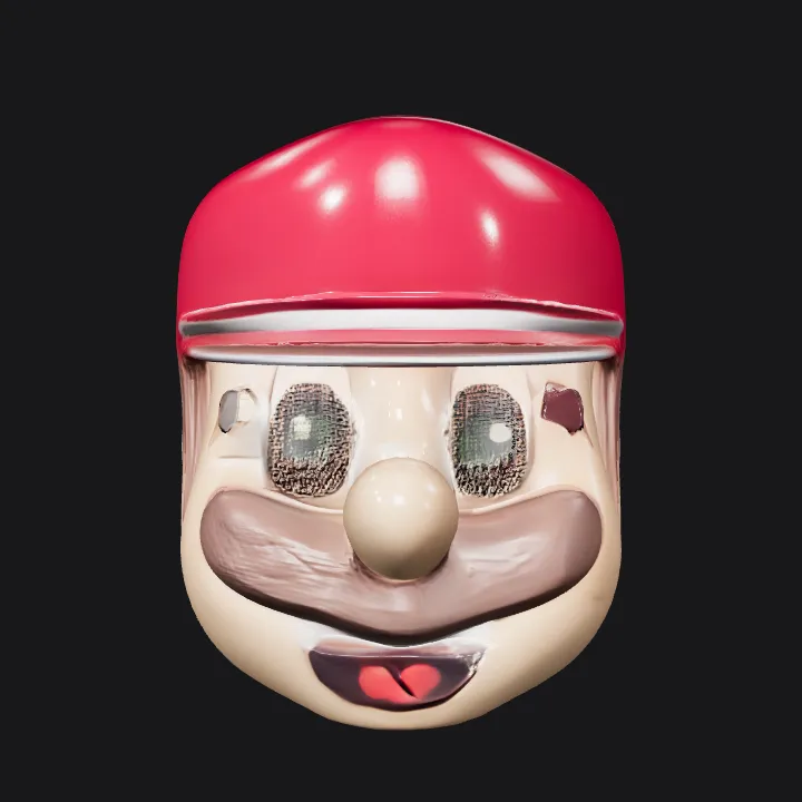 Mario character mask. smooth edges, simple geometry, character, symmetric geometry.