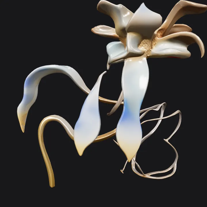 Futuristic metallic flower sculpture. complex geometry, smooth edges.