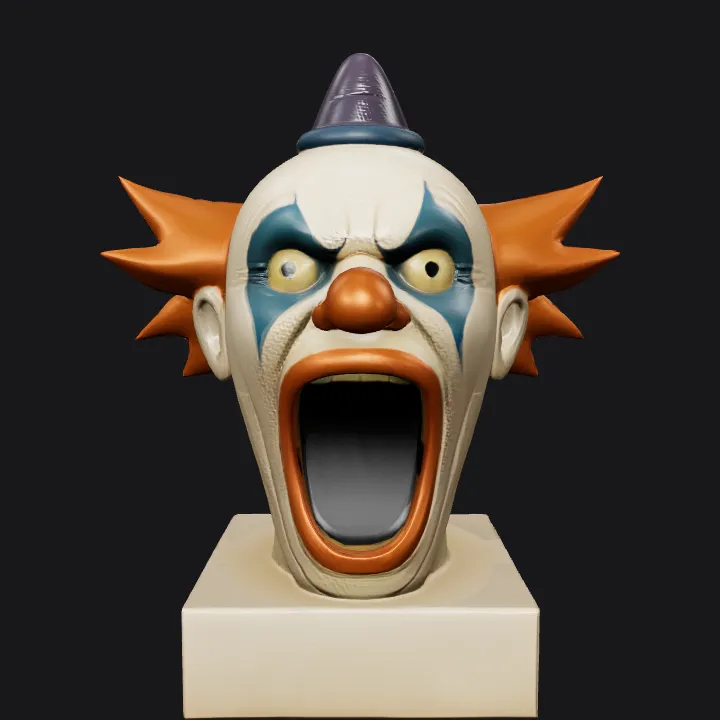 Clown bust statue on a pedestal. smooth edges, simple geometry, character, symmetric geometry.