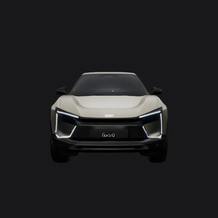 Modern electric SUV car front view. sharp edges, smooth edges, complex geometry, game-ready, symmetric geometry.