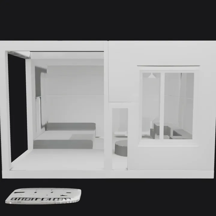 Minimalist modern house model with furniture. sharp edges, smooth edges, simple geometry, game-ready.