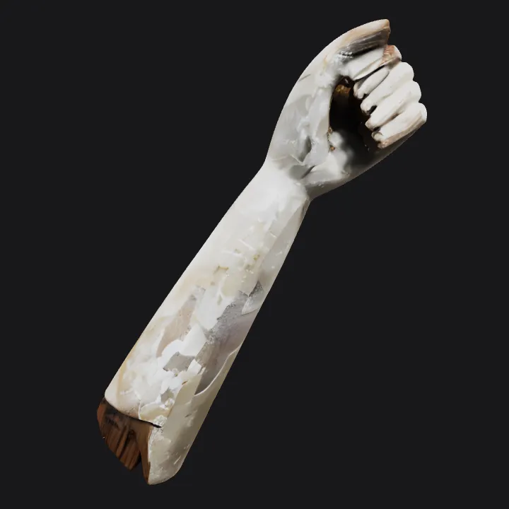 Wooden human arm sculpture. smooth edges, simple geometry.