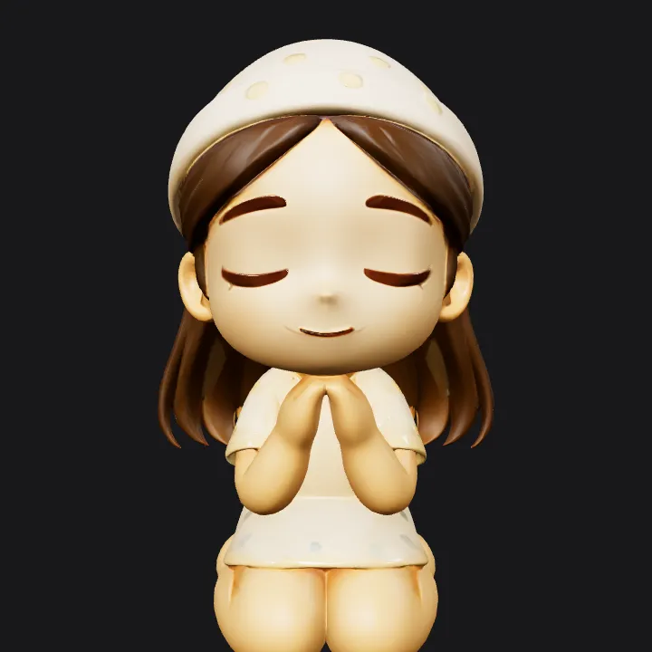 kneeling cartoon girl in pajamas praying. smooth edges, simple geometry, character, symmetric geometry.