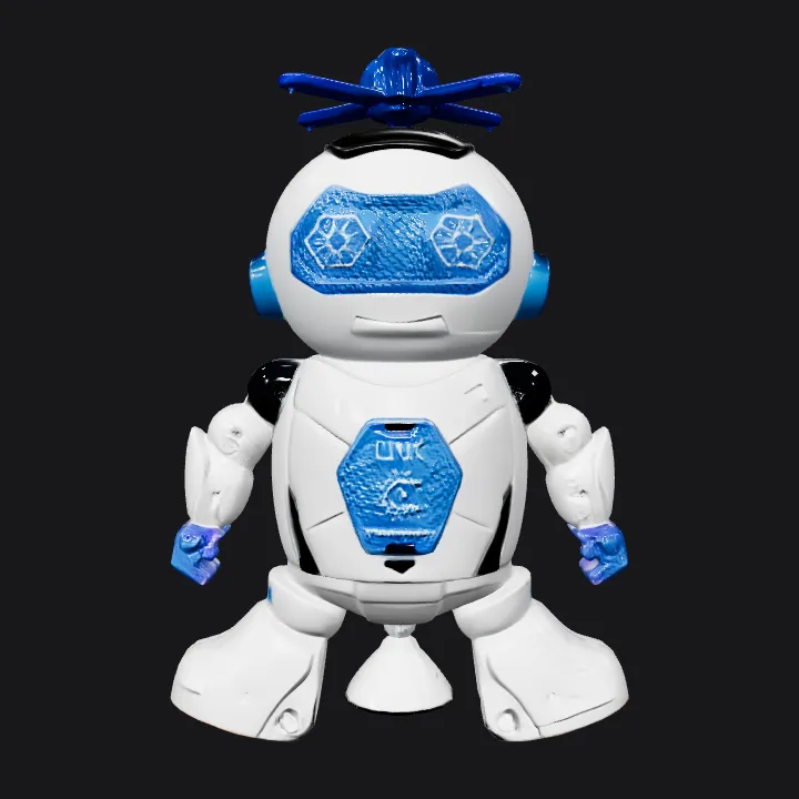 Toy robot with propeller on head. smooth edges, simple geometry, character, symmetric geometry.