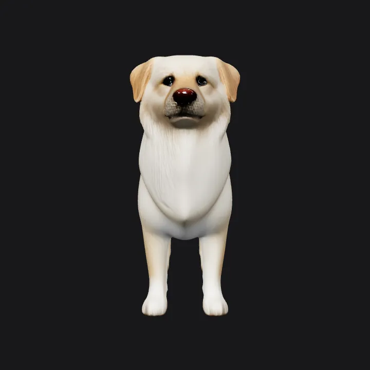 Small dog standing on a wooden floor. smooth edges, complex geometry, character.
