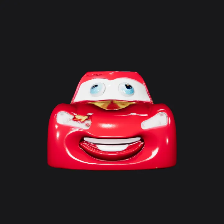 cartoon racing car with eyes. smooth edges, complex geometry, game-ready, character, symmetric geometry.
