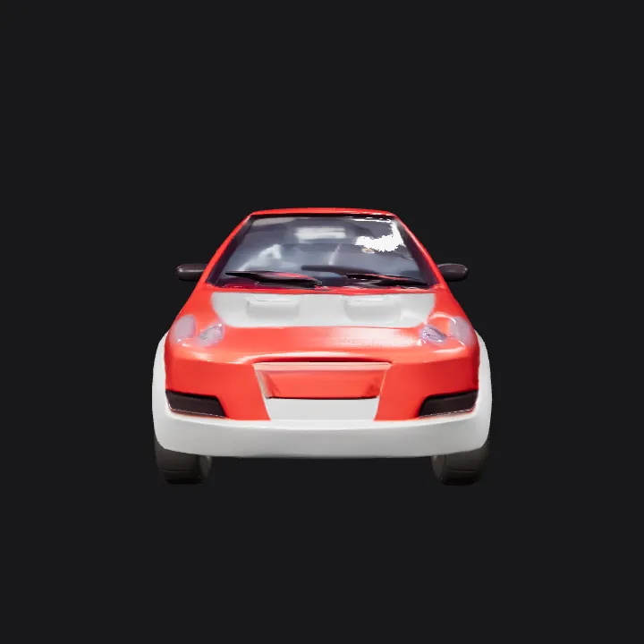 Red sports car viewed from above. smooth edges, complex geometry, game-ready, symmetric geometry.