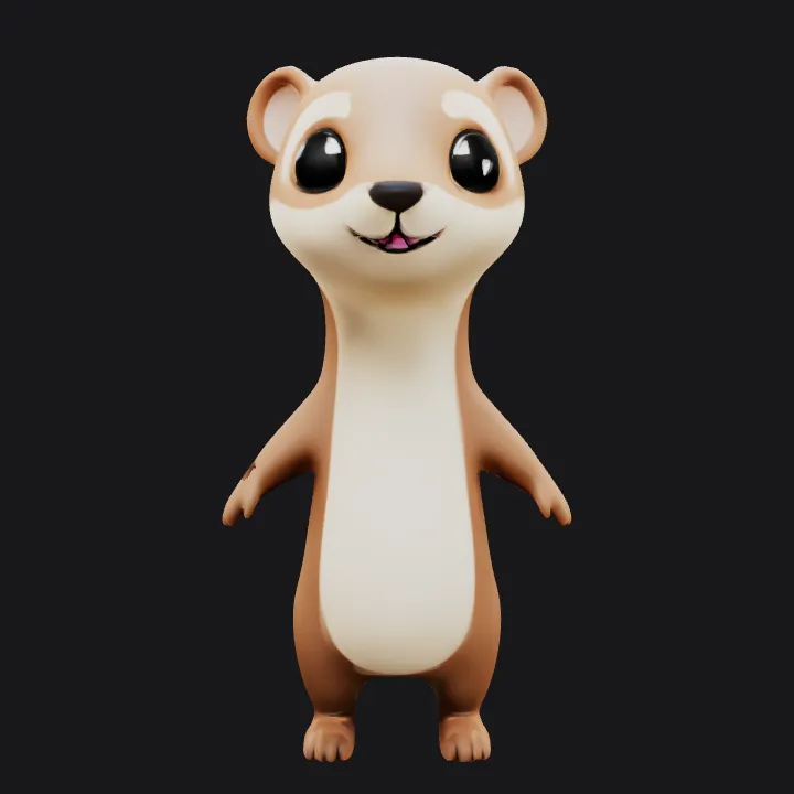 Cartoon standing weasel. smooth edges, simple geometry, game-ready, character, symmetric geometry.