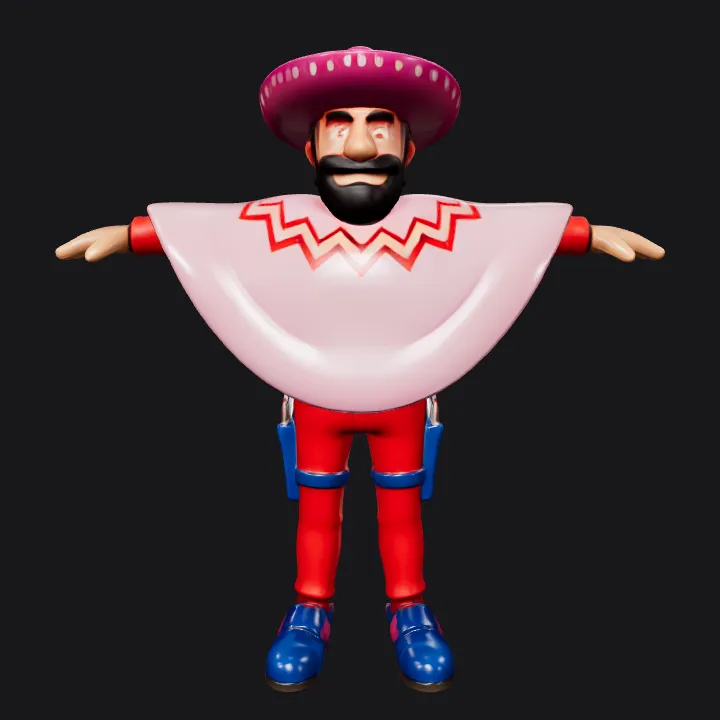Cartoon cowboy character in colorful outfit. smooth edges, complex geometry, game-ready, character.
