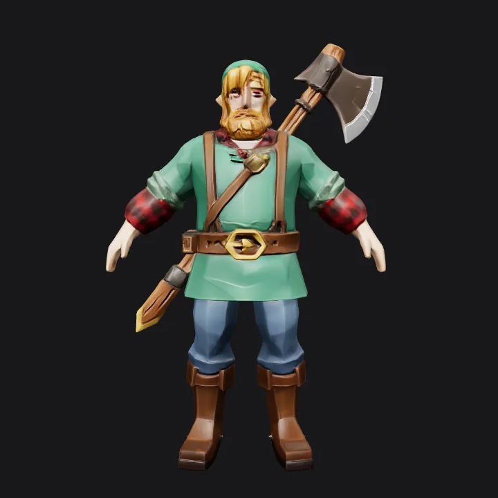 Medieval fantasy warrior holding an axe. sharp edges, smooth edges, complex geometry, game-ready, character.