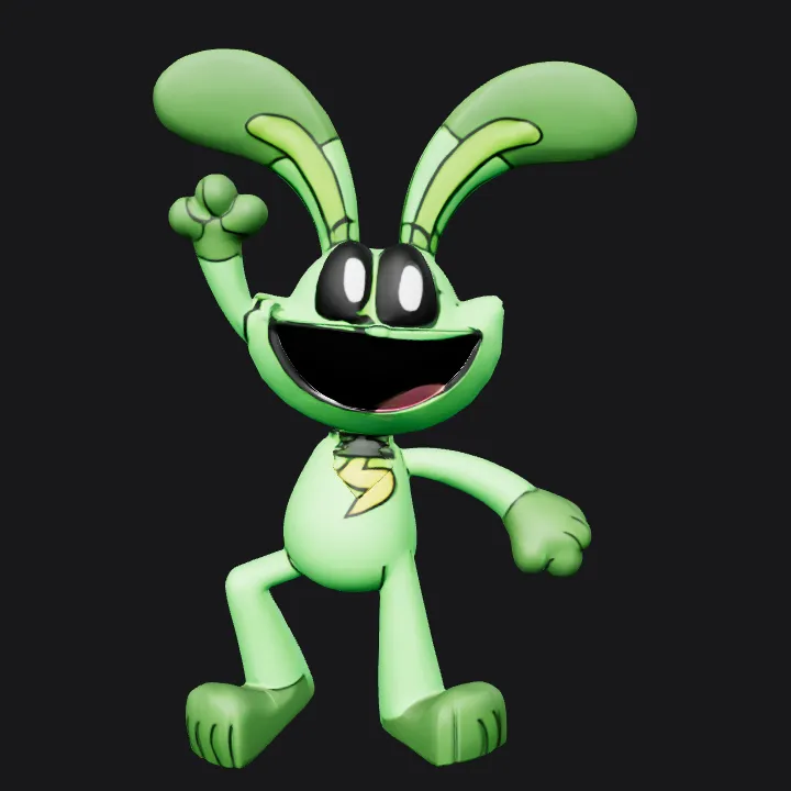 green cartoon rabbit character with a collar. smooth edges, simple geometry, character.