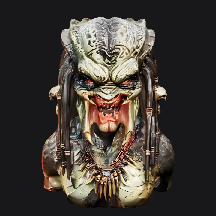 Alien warrior with dreadlocks and mandibles. complex geometry, sharp edges, game-ready, character.