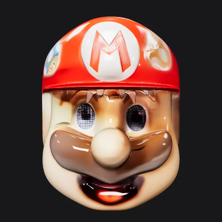 Mario character head toy or container. smooth edges, simple geometry, game-ready, character, symmetric geometry.