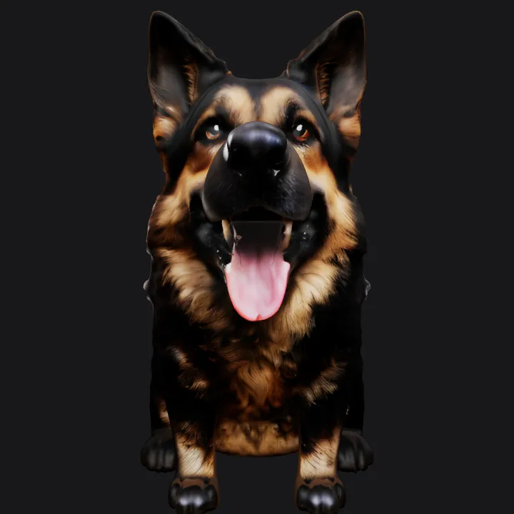 German Shepherd dog sitting upright. smooth edges, complex geometry, character, symmetric geometry.