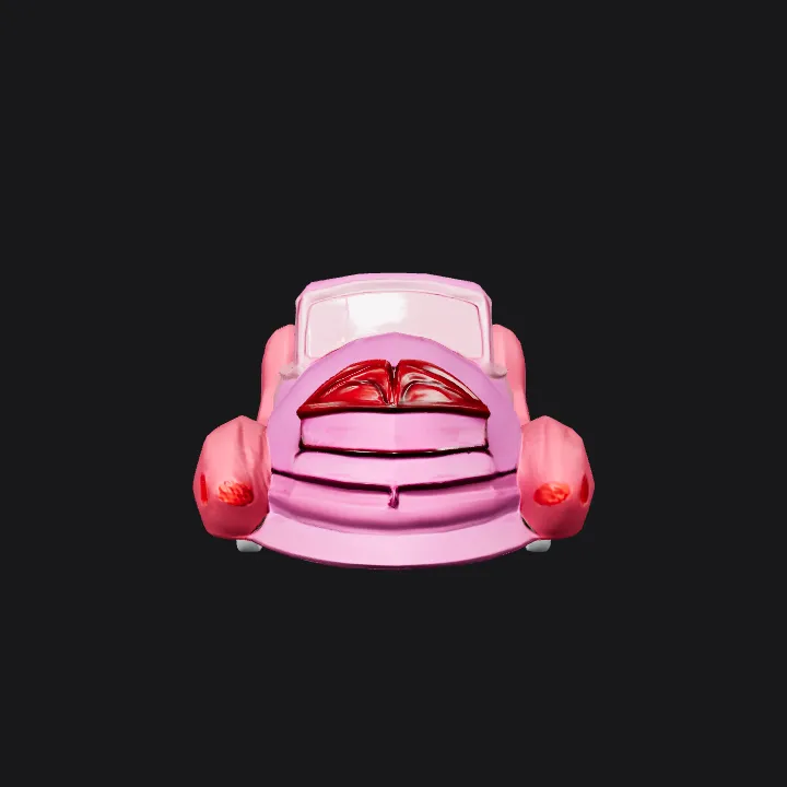 cartoonish pink car with lips and hearts. smooth edges, complex geometry, symmetric geometry.