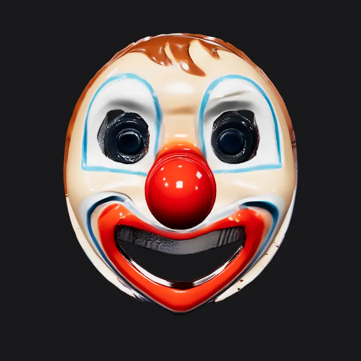 clown mask with exaggerated facial features. smooth edges, simple geometry, character, symmetric geometry.