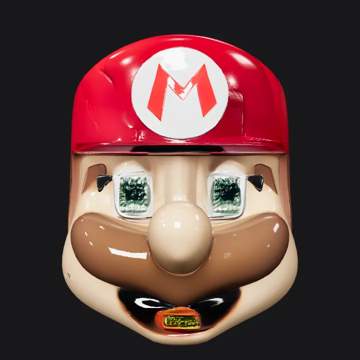 Cartoon character head with red cap. smooth edges, simple geometry, character, symmetric geometry.