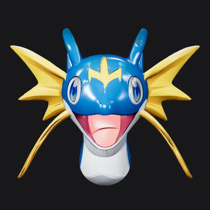 Blue and yellow aquatic cartoon character. simple geometry, game-ready, character, symmetric geometry.