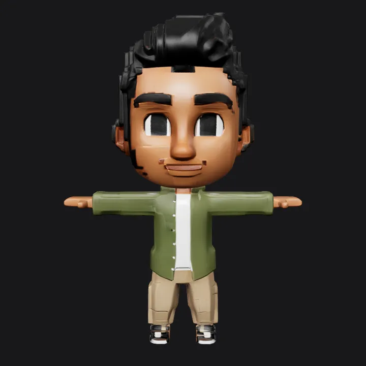 Blocky cartoon-style human figure. sharp edges, simple geometry, game-ready, character, symmetric geometry.
