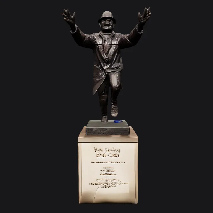 Statue of a man holding an object. complex geometry, smooth edges, character.