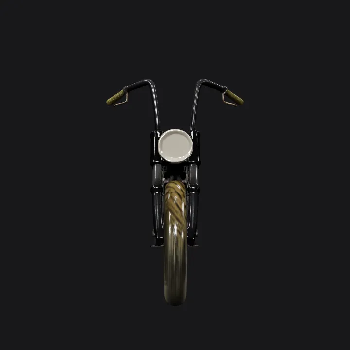 Black custom motorcycle with tall handlebars. sharp edges, complex geometry, game-ready, symmetric geometry.