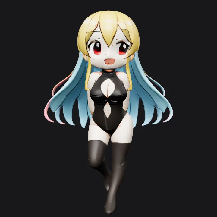 Anime girl with two-tone hair. smooth edges, complex geometry, game-ready, character.