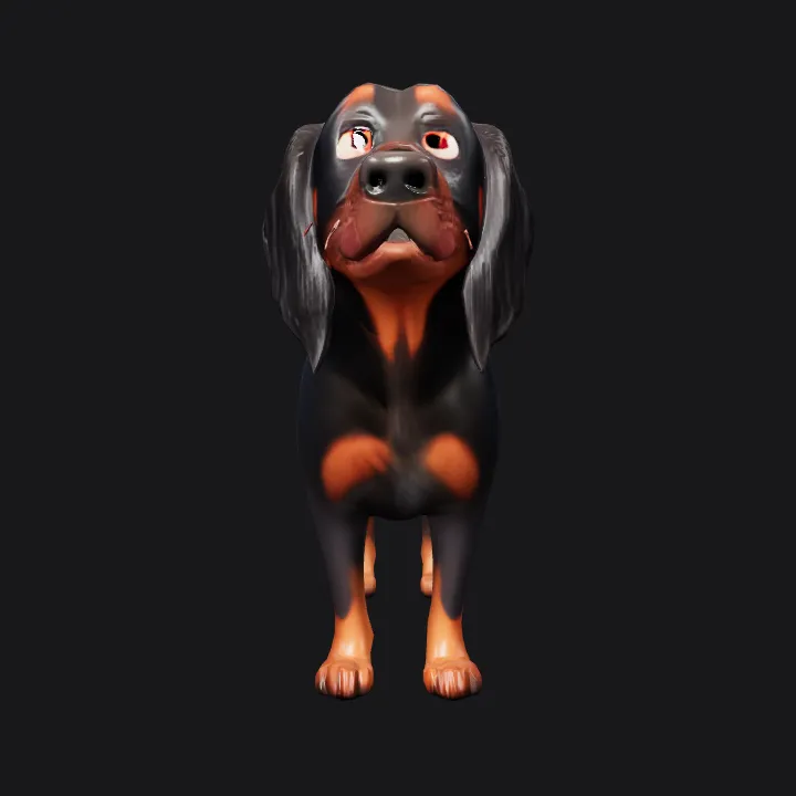 Cute cartoon dog standing. smooth edges, complex geometry, game-ready, character.