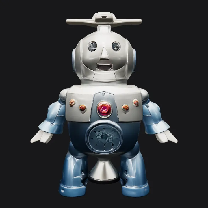 Toy robot viewed from the back. smooth edges, simple geometry, character, symmetric geometry.