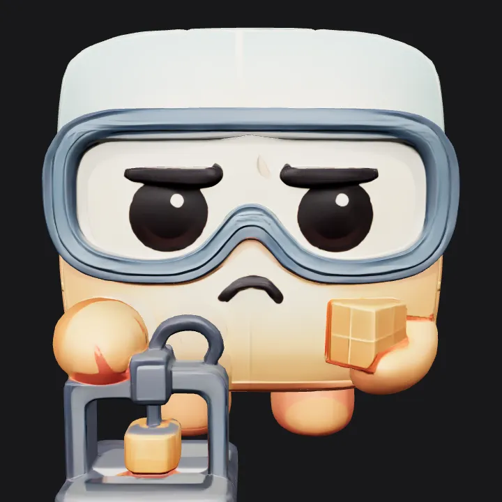 Cute cubic character with a smiling face. smooth edges, simple geometry, game-ready, character, symmetric geometry.