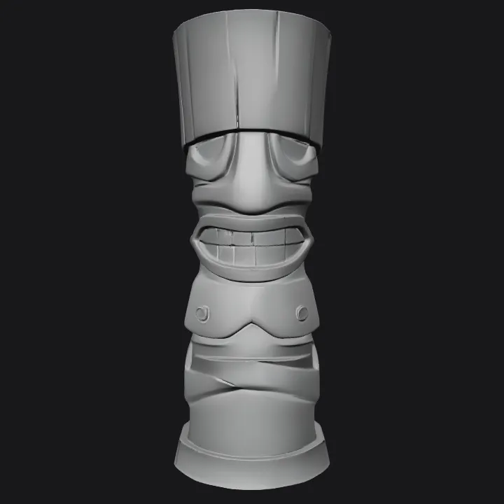 Tiki totem pole sculpture with face. smooth edges, simple geometry, symmetric geometry.