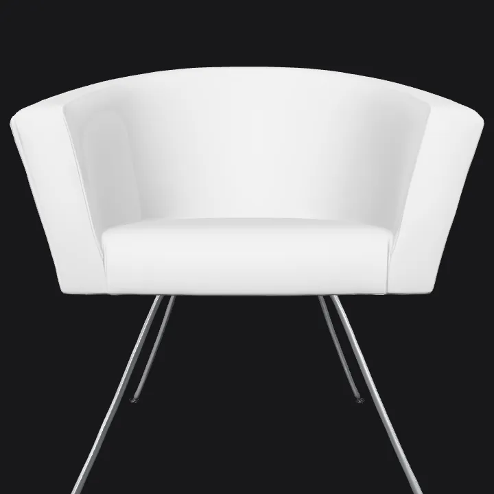 white modern armchair with metal legs. smooth edges, simple geometry, symmetric geometry.