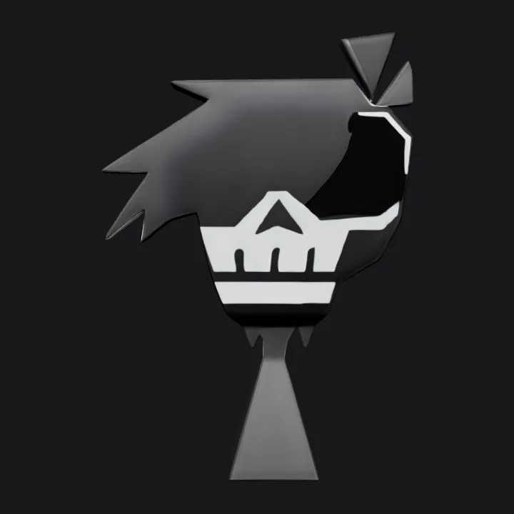 stylized skeleton character with sunglasses. sharp edges, simple geometry, character.