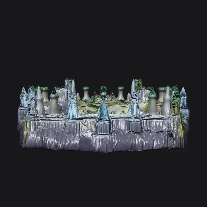 Fantasy strategy game map with two fortresses. complex geometry, game-ready, symmetric geometry.