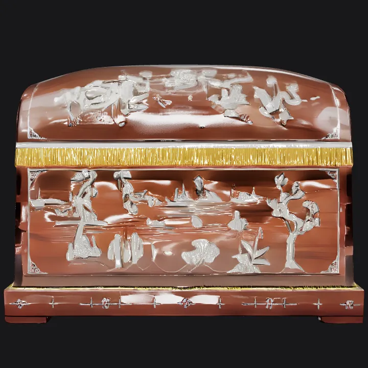 Decorative wooden box with floral pattern. sharp edges, complex geometry, symmetric geometry.