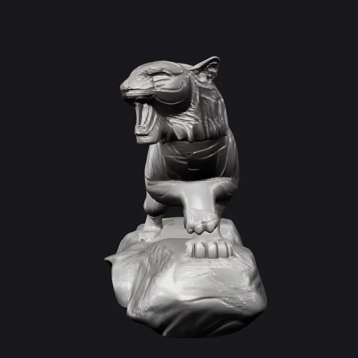 Tiger leaping forward sculpture. smooth edges, complex geometry, game-ready.