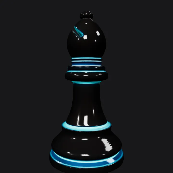 futuristic glowing chess bishop piece. smooth edges, simple geometry, game-ready, symmetric geometry.