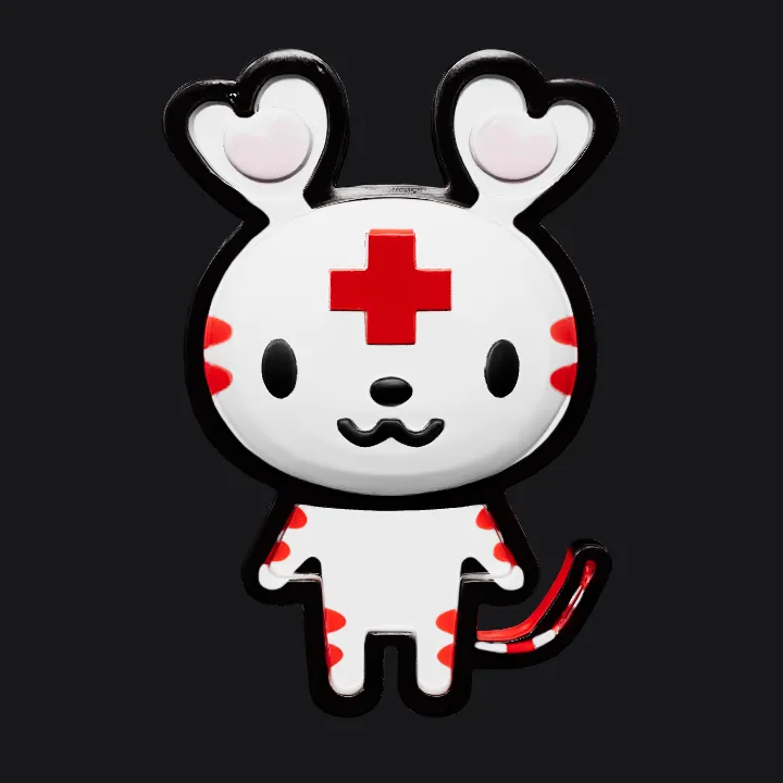 Cute cartoon animal with medical cross. smooth edges, simple geometry, character, symmetric geometry.