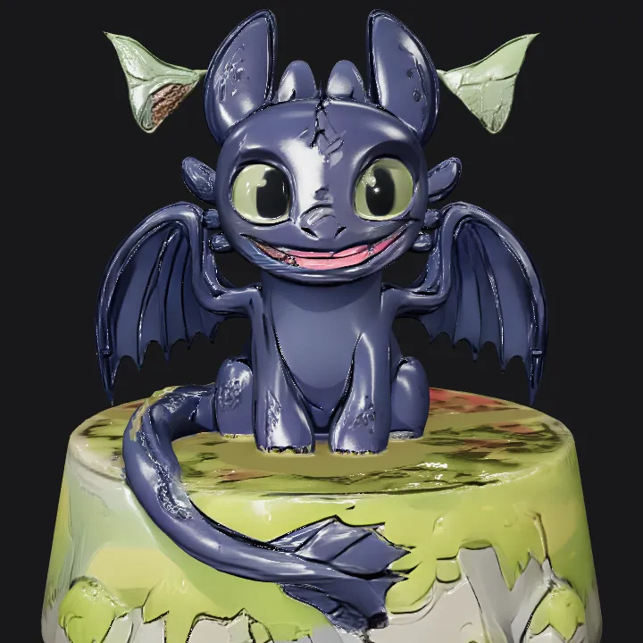 Cartoon dragon sitting on rock. complex geometry, game-ready, character, symmetric geometry.