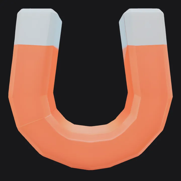 Red horseshoe magnet with gray ends. sharp edges, simple geometry, game-ready, symmetric geometry.