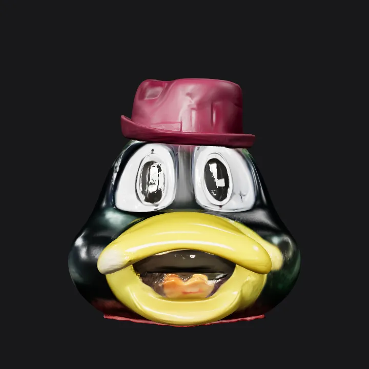 Penguin cartoon head with a hat. smooth edges, simple geometry, character, symmetric geometry.