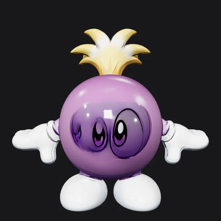 Cartoon character with round body and yellow hair. smooth edges, simple geometry, game-ready, character, symmetric geometry.