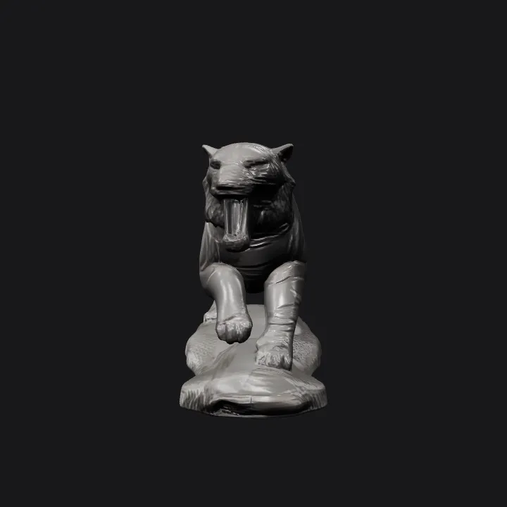 Roaring tiger sculpture on a base. complex geometry, smooth edges.