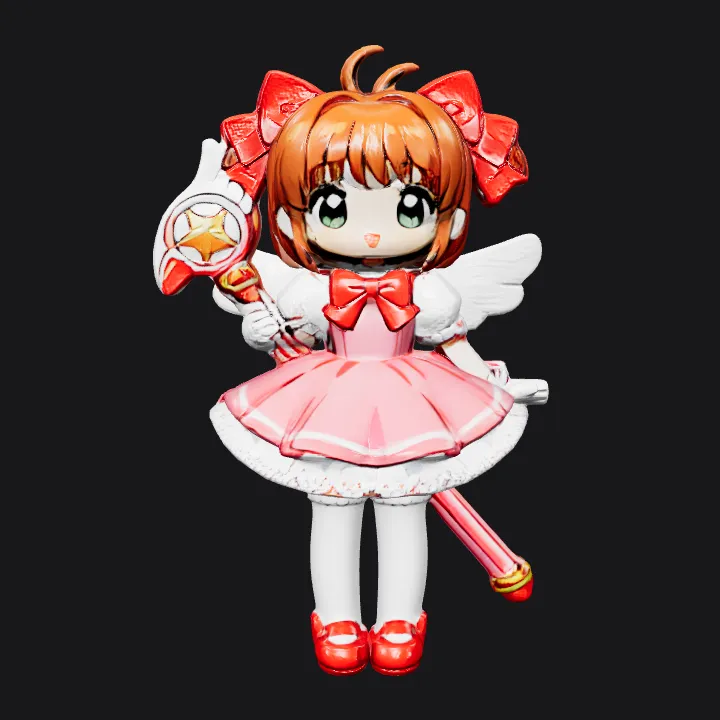 Anime girl in pink magical outfit. smooth edges, complex geometry, game-ready, character, symmetric geometry.