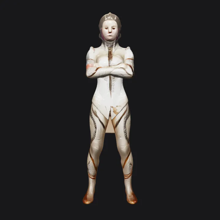 Person in a futuristic bodysuit. smooth edges, complex geometry, character, symmetric geometry.