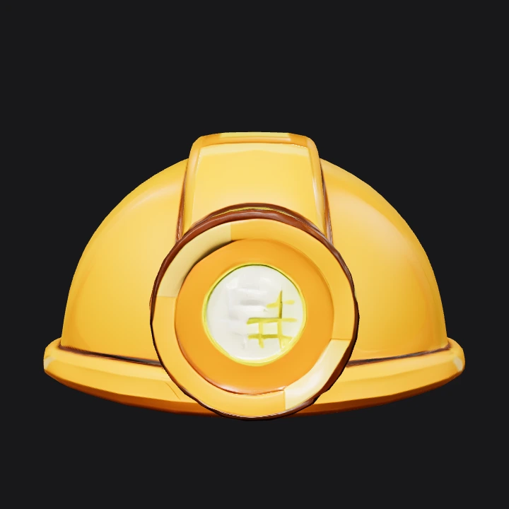 Yellow construction helmet with headlamp. smooth edges, simple geometry, symmetric geometry.