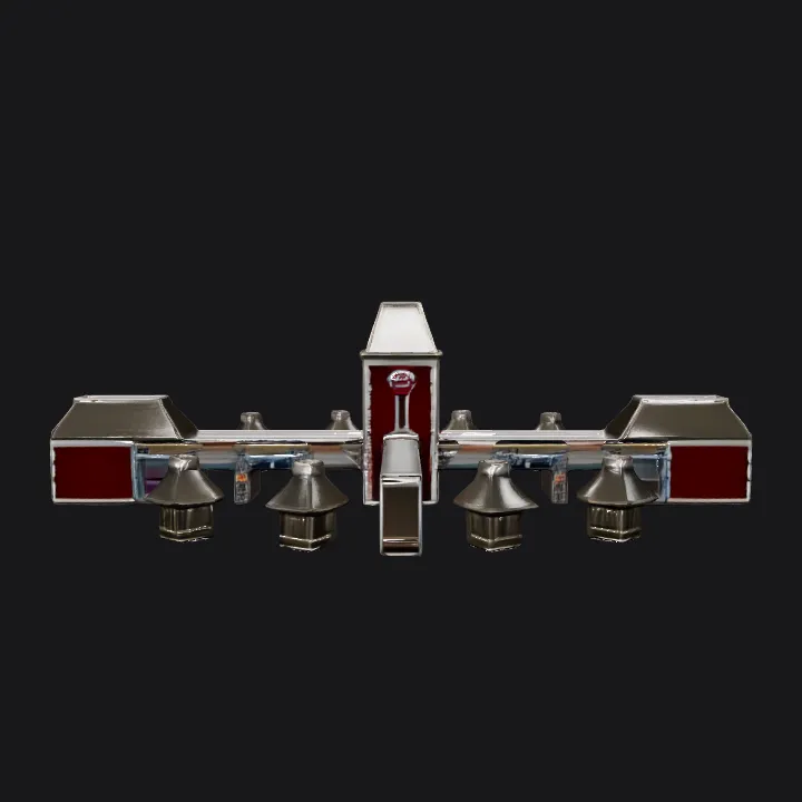 Train station building and platforms. sharp edges, complex geometry, symmetric geometry.