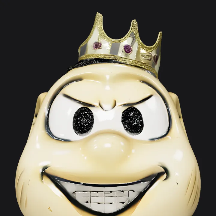 cartoon mouse head wearing a crown. smooth edges, complex geometry, character, symmetric geometry.